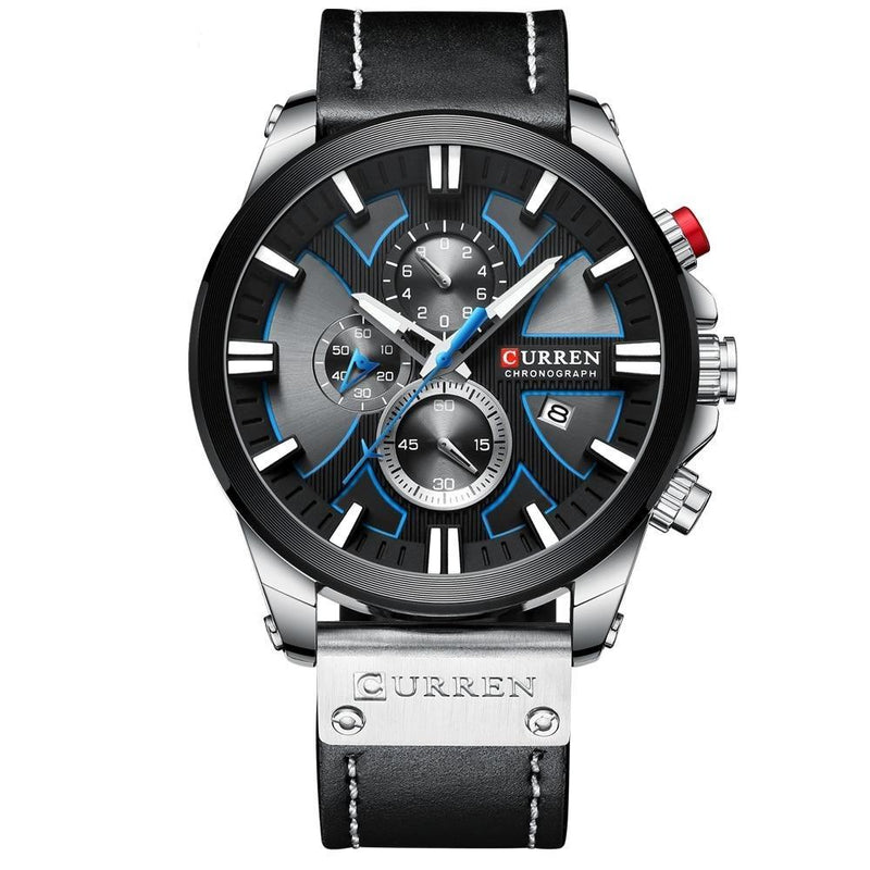 Relógio Couro Curren Masculino - Casual Style Watch relógio 044 AmploTech Preto/Prata 